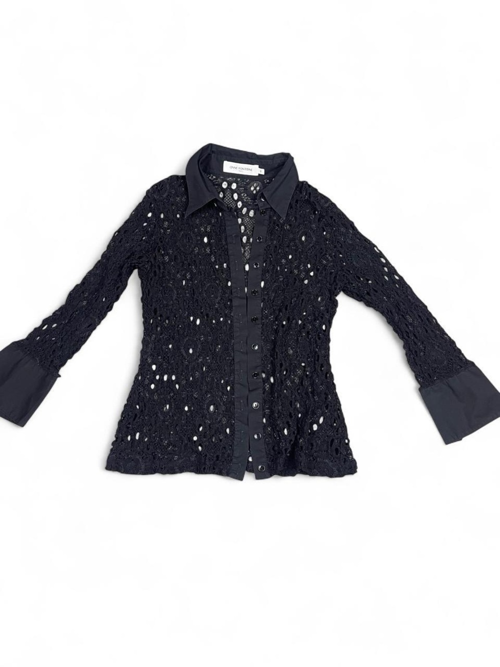 Anne Fontaine Black Crochet Button-Front Shirt - Womens Size 40